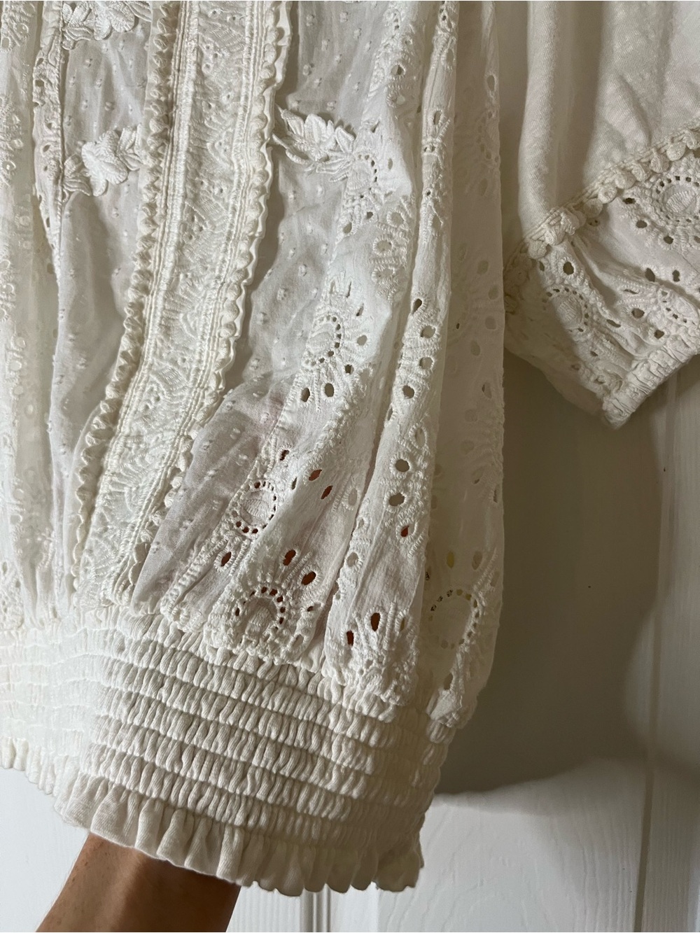Anthropologie Porridge Freya Eyelet Lace Cotton Puff-Sleeve Blouse Open Back - Picture 8 of 11